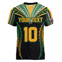 Custom Cook Islands Rugby League Women V-Neck T-Shirt Tatau Tribal Pattern-Special Edition Black Color LT03 - Polynesian Pride