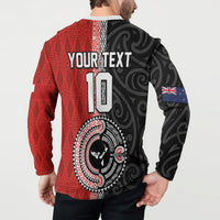Custom Tonga and New Zealand Rugby Button Sweatshirt Maori Mix Ngatu Pattern