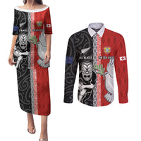 Custom Tonga and New Zealand Rugby Couples Matching Puletasi and Long Sleeve Button Shirt Maori Mix Ngatu Pattern