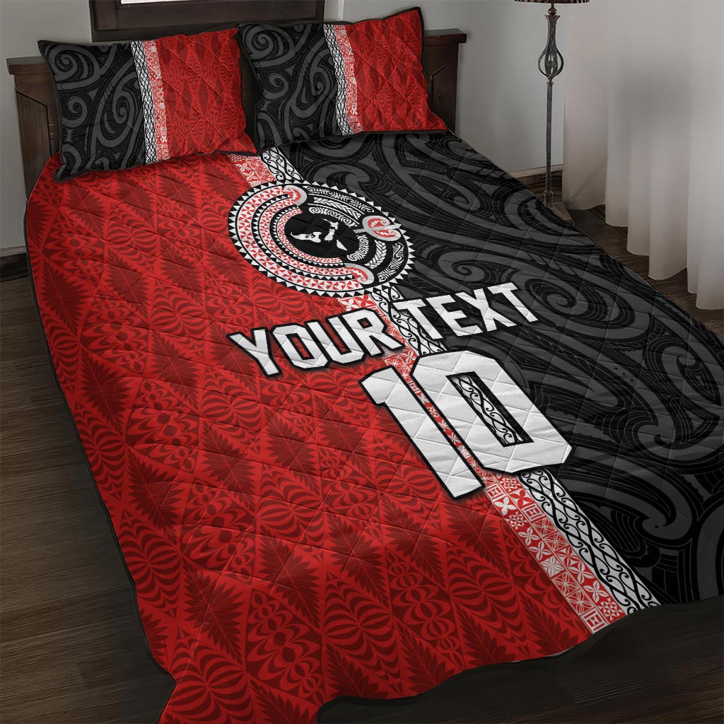 Custom Tonga and New Zealand Rugby Quilt Bed Set Maori Mix Ngatu Pattern