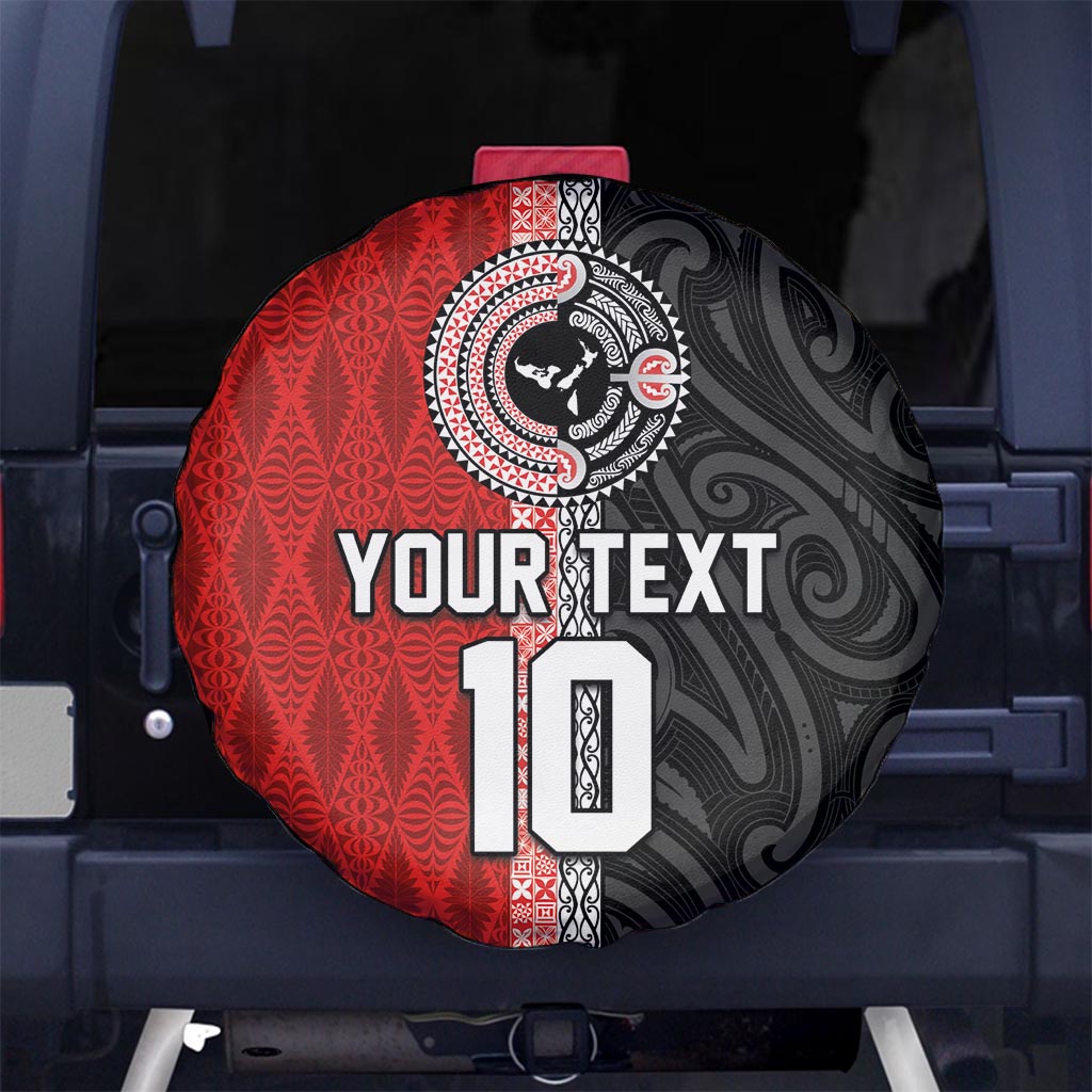 Custom Tonga and New Zealand Rugby Spare Tire Cover Maori Mix Ngatu Pattern
