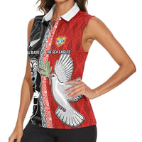 Custom Tonga and New Zealand Rugby Women Sleeveless Polo Shirt Maori Mix Ngatu Pattern