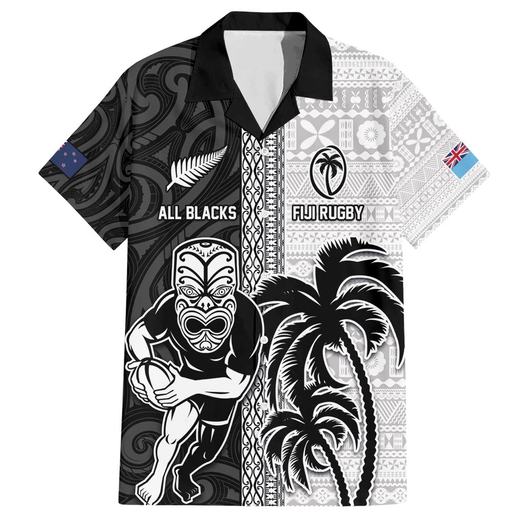 Custom Fiji and New Zealand Rugby Hawaiian Shirt Tapa Mix Maori Pattern