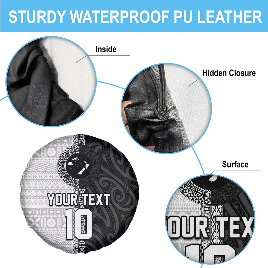 Custom Fiji and New Zealand Rugby Spare Tire Cover Tapa Mix Maori Pattern