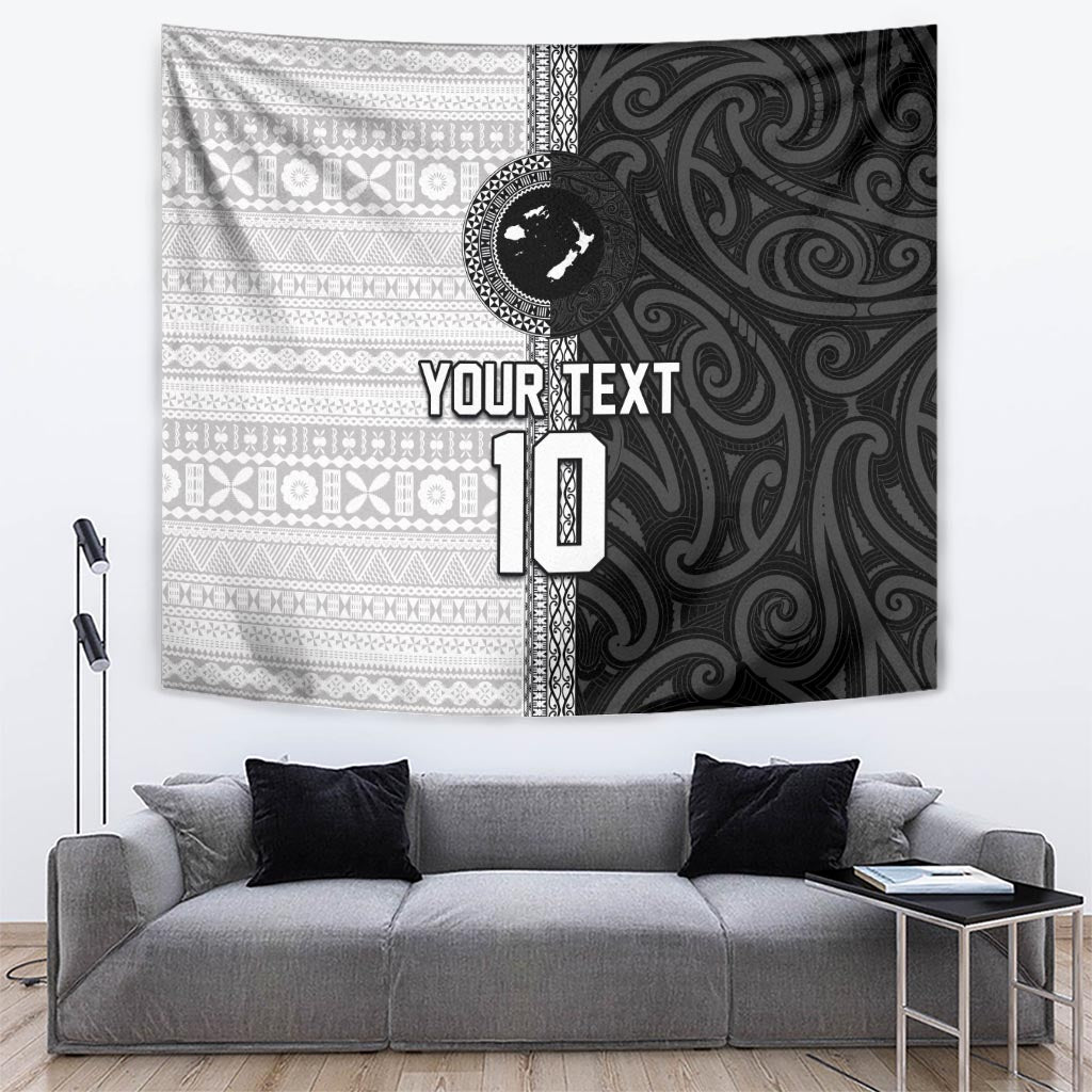 Custom Fiji and New Zealand Rugby Tapestry Tapa Mix Maori Pattern