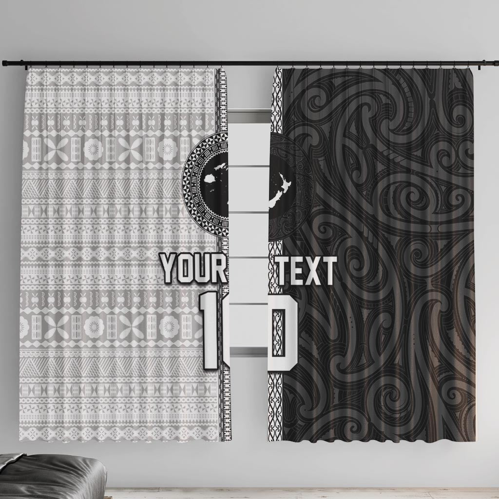 Custom Fiji and New Zealand Rugby Window Curtain Tapa Mix Maori Pattern