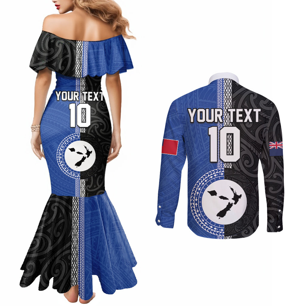 Custom Samoa and New Zealand Rugby Couples Matching Mermaid Dress and Long Sleeve Button Shirt Teuila Samoan and Maori Warrior