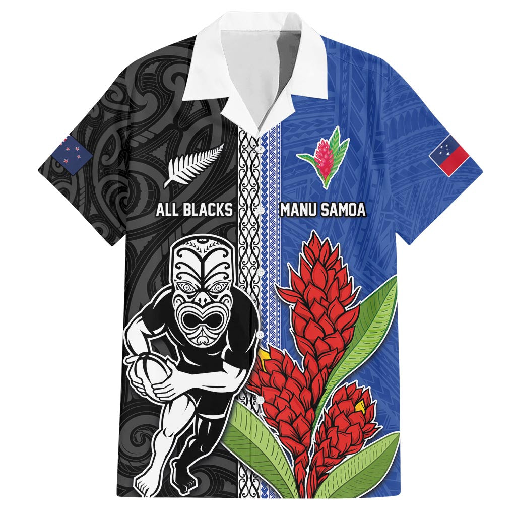 Custom Samoa and New Zealand Rugby Hawaiian Shirt Teuila Samoan and Maori Warrior LT03 Black - Polynesian Pride