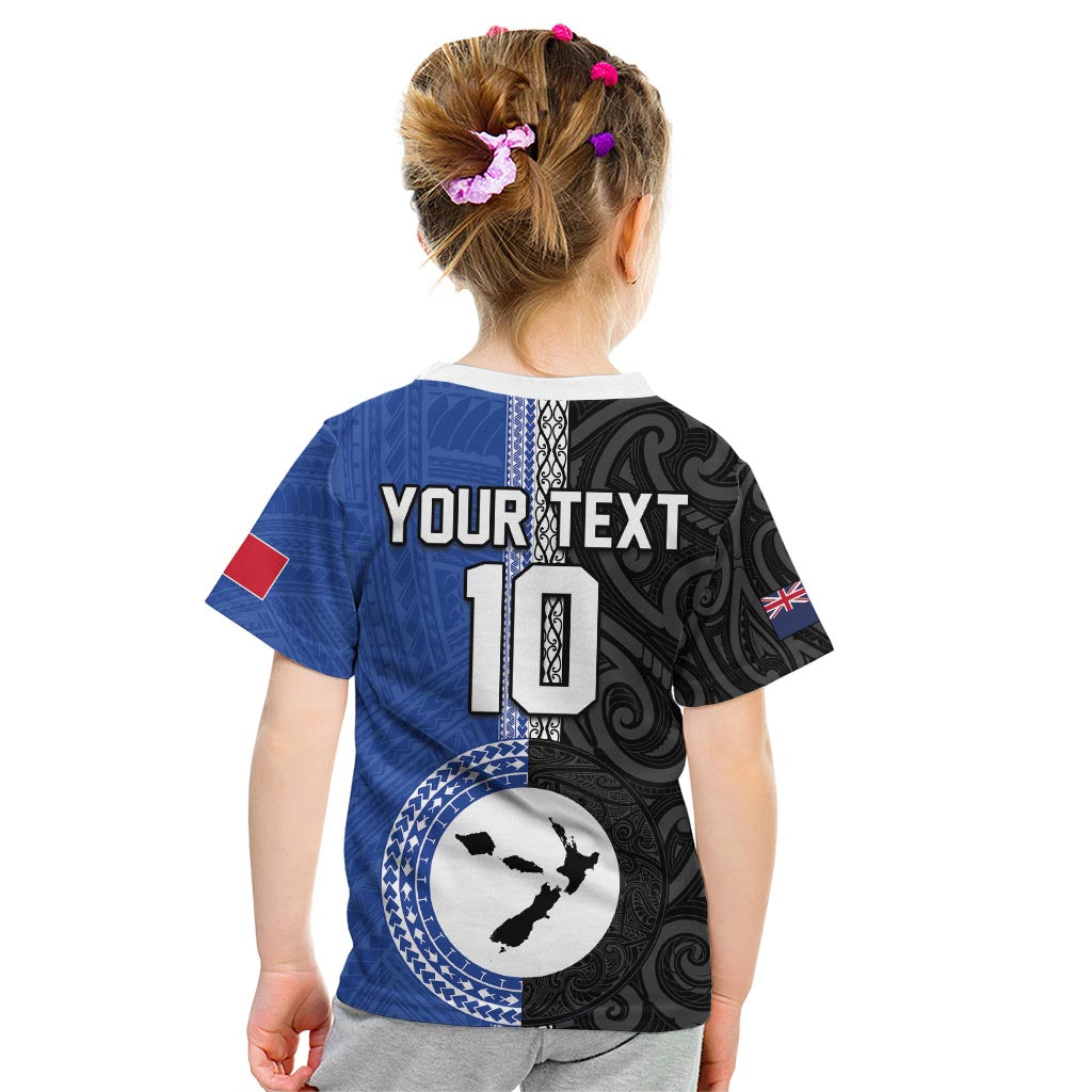 Custom Samoa and New Zealand Rugby Kid T Shirt Teuila Samoan and Maori Warrior