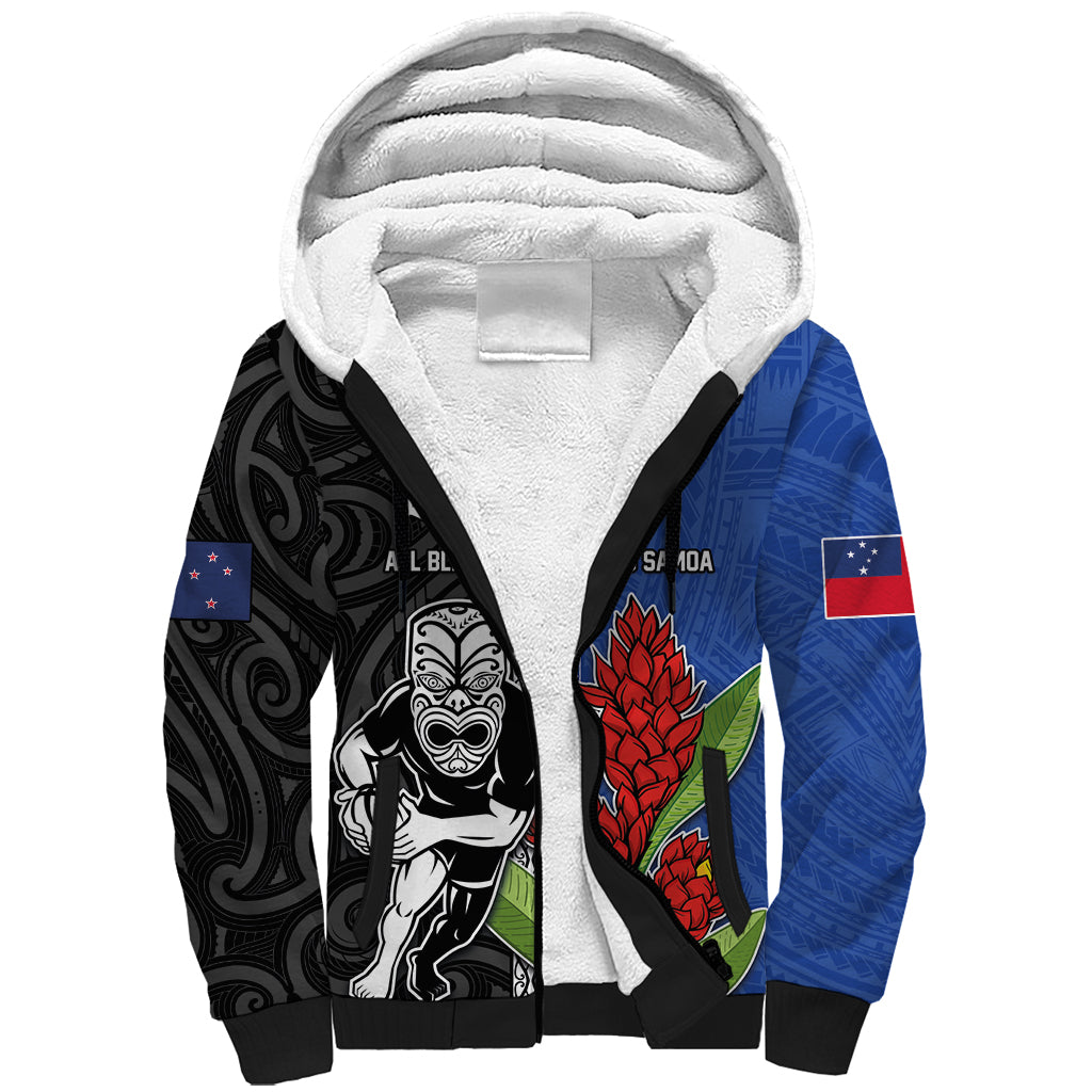 Custom Samoa and New Zealand Rugby Sherpa Hoodie Teuila Samoan and Maori Warrior