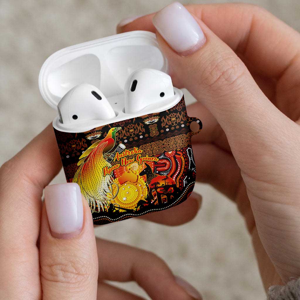 Australia and Papua New Guinea Together AirPods Case Kangaroo Aboriginal Art and Bird-of-paradise Oro Tribal Motifs - Polynesian Pride