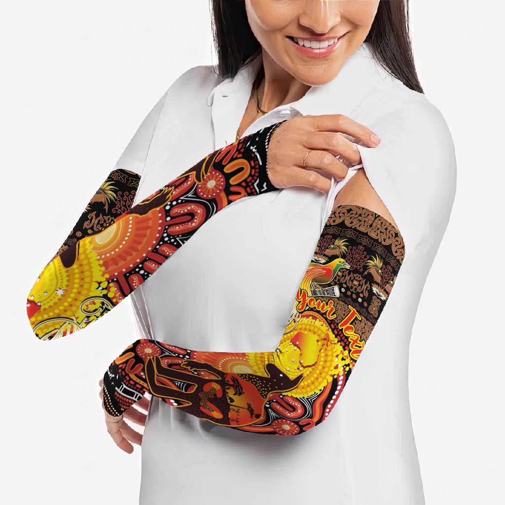 Personalized Australia and Papua New Guinea Together Arm Sleeves Kangaroo Aboriginal Art and Bird-of-paradise Oro Tribal Motifs - Polynesian Pride
