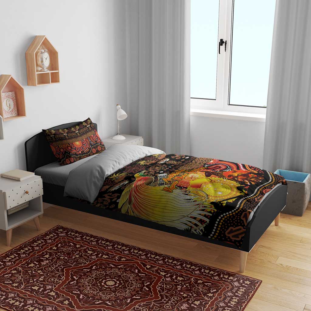 Australia and Papua New Guinea Together Bedding Set Kangaroo Aboriginal Art and Bird-of-paradise Oro Tribal Motifs - Polynesian Pride
