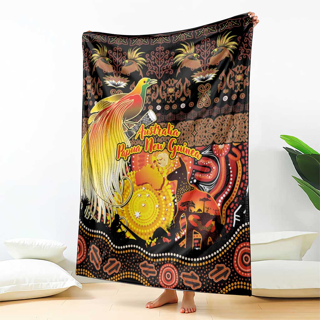 Australia and Papua New Guinea Together Blanket Kangaroo Aboriginal Art and Bird-of-paradise Oro Tribal Motifs - Polynesian Pride