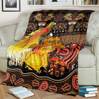 Australia and Papua New Guinea Together Blanket Kangaroo Aboriginal Art and Bird-of-paradise Oro Tribal Motifs - Polynesian Pride