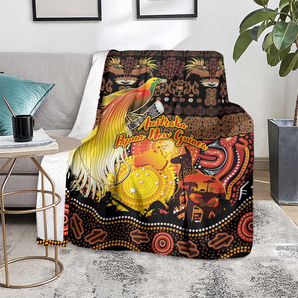 Australia and Papua New Guinea Together Blanket Kangaroo Aboriginal Art and Bird-of-paradise Oro Tribal Motifs - Polynesian Pride