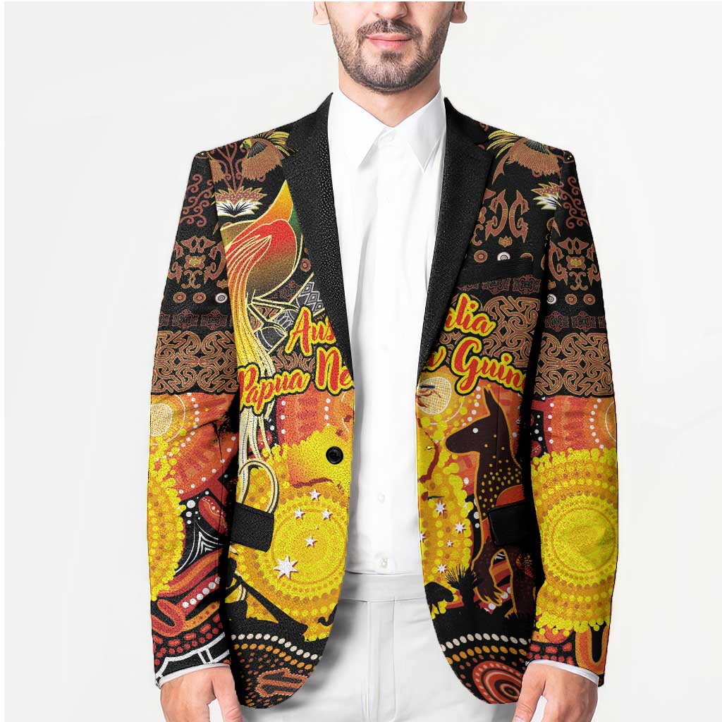 Personalized Australia and Papua New Guinea Together Blazer Kangaroo Aboriginal Art and Bird-of-paradise Oro Tribal Motifs LT03 - Polynesian Pride