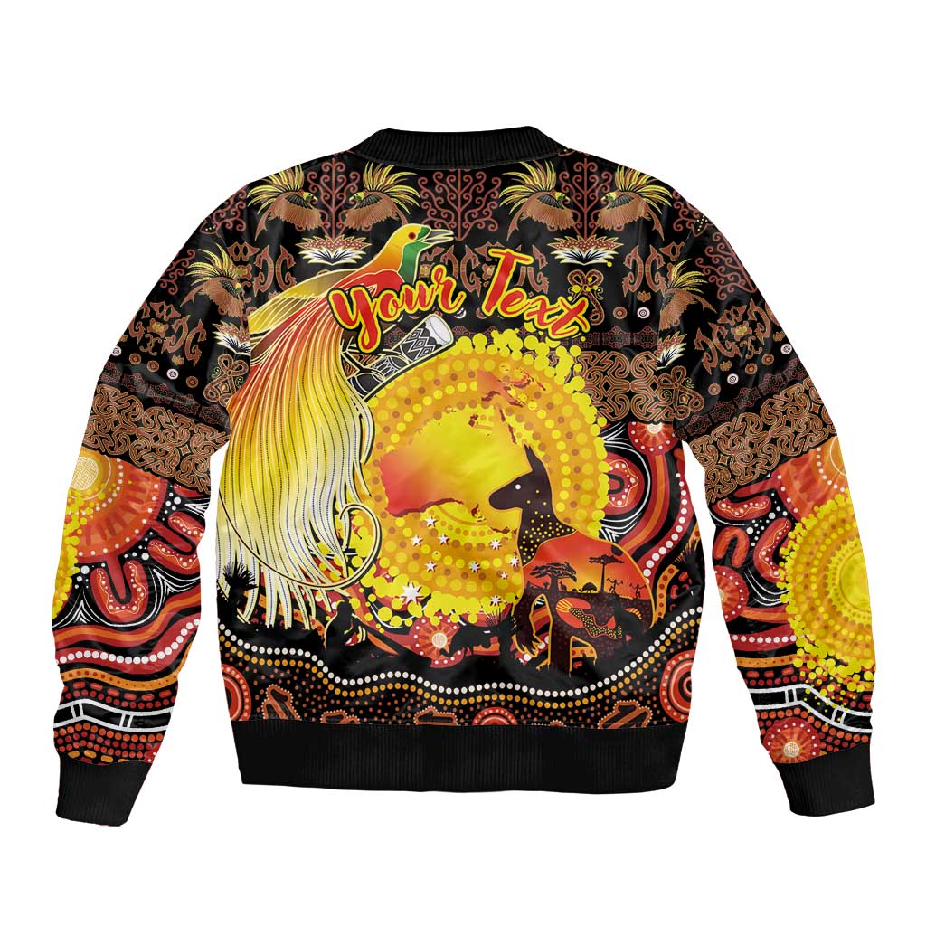 Personalized Australia and Papua New Guinea Together Bomber Jacket Kangaroo Aboriginal Art and Bird-of-paradise Oro Tribal Motifs LT03 - Polynesian Pride