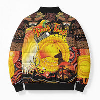 Personalized Australia and Papua New Guinea Together Bomber Puffer Jacket Kangaroo Aboriginal Art and Bird-of-paradise Oro Tribal Motifs - Polynesian Pride