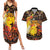 Personalized Australia and Papua New Guinea Together Couples Matching Summer Maxi Dress and Hawaiian Shirt Kangaroo Aboriginal Art and Bird-of-paradise Oro Tribal Motifs - Polynesian Pride
