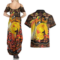 Personalized Australia and Papua New Guinea Together Couples Matching Summer Maxi Dress and Hawaiian Shirt Kangaroo Aboriginal Art and Bird-of-paradise Oro Tribal Motifs - Polynesian Pride