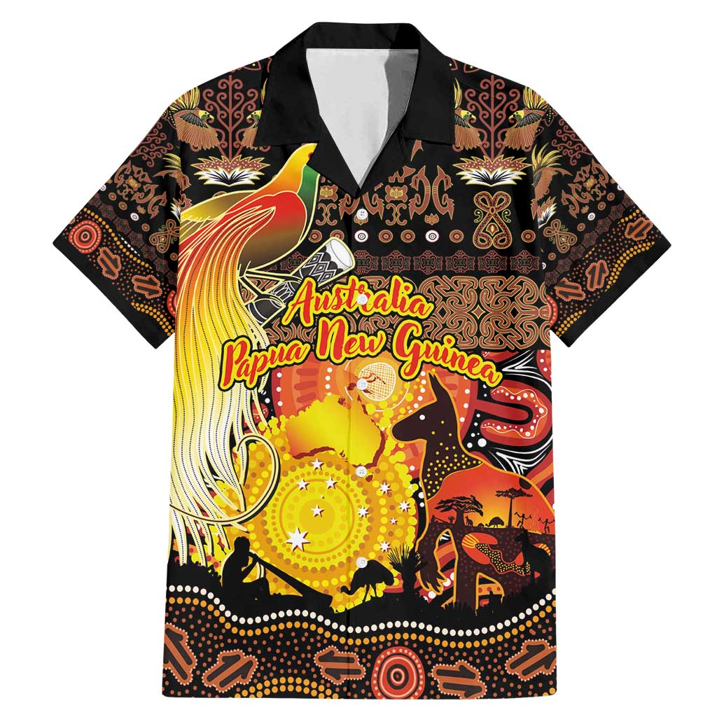 Personalized Australia and Papua New Guinea Together Family Matching Mermaid Dress and Hawaiian Shirt Kangaroo Aboriginal Art and Bird-of-paradise Oro Tribal Motifs - Polynesian Pride