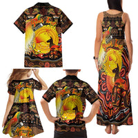 Personalized Australia and Papua New Guinea Together Family Matching Tank Maxi Dress and Hawaiian Shirt Kangaroo Aboriginal Art and Bird-of-paradise Oro Tribal Motifs - Polynesian Pride
