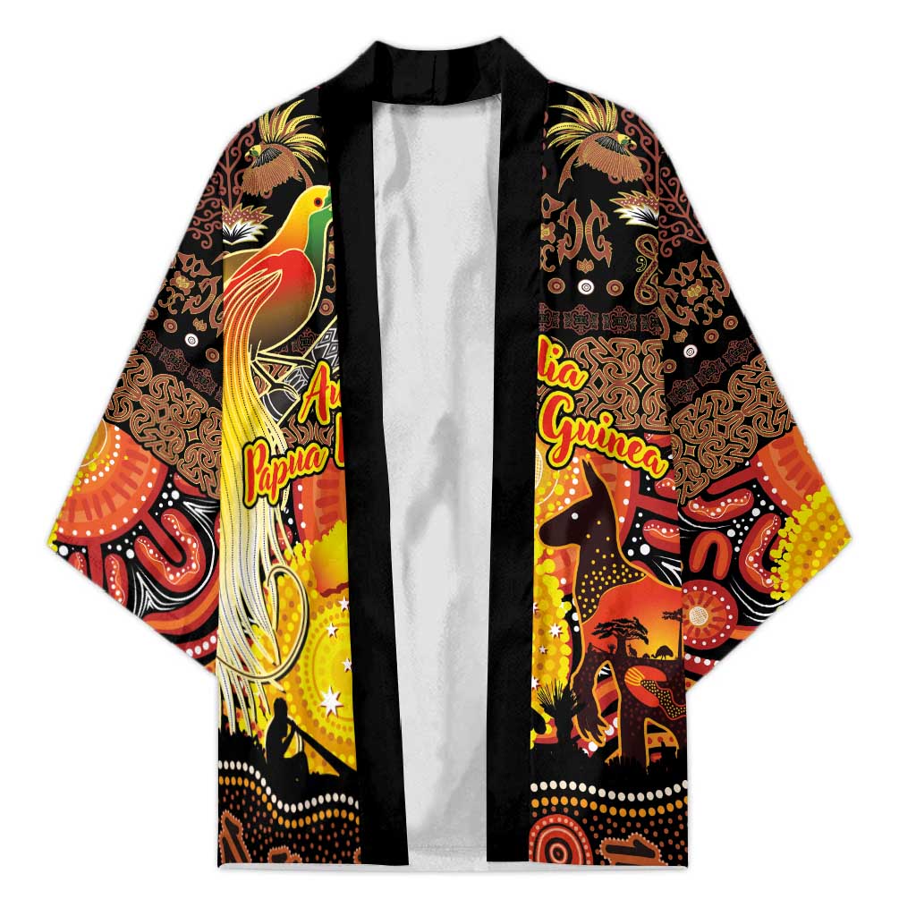 Personalized Australia and Papua New Guinea Together Kimono Kangaroo Aboriginal Art and Bird-of-paradise Oro Tribal Motifs - Polynesian Pride