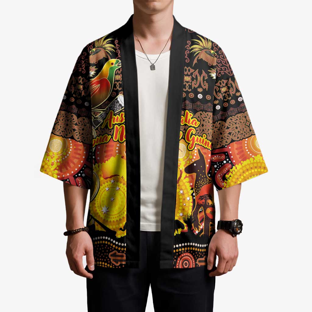 Personalized Australia and Papua New Guinea Together Kimono Kangaroo Aboriginal Art and Bird-of-paradise Oro Tribal Motifs - Polynesian Pride