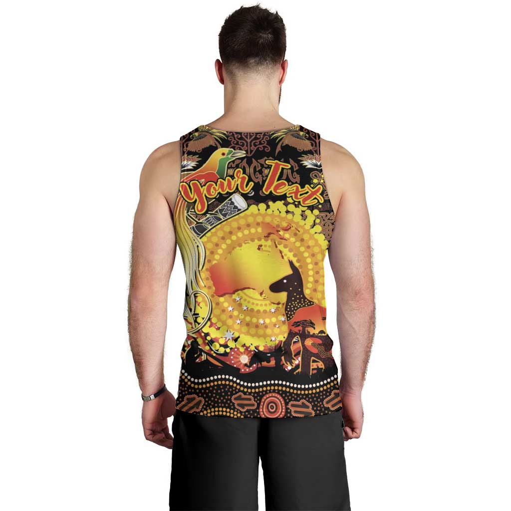 Personalized Australia and Papua New Guinea Together Men Tank Top Kangaroo Aboriginal Art and Bird-of-paradise Oro Tribal Motifs - Polynesian Pride