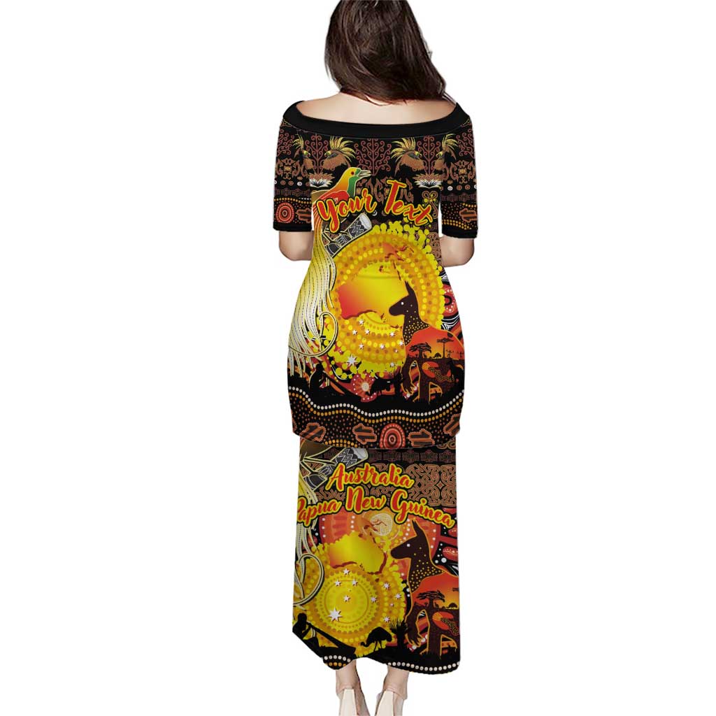 Personalized Australia and Papua New Guinea Together Puletasi Kangaroo Aboriginal Art and Bird-of-paradise Oro Tribal Motifs - Polynesian Pride