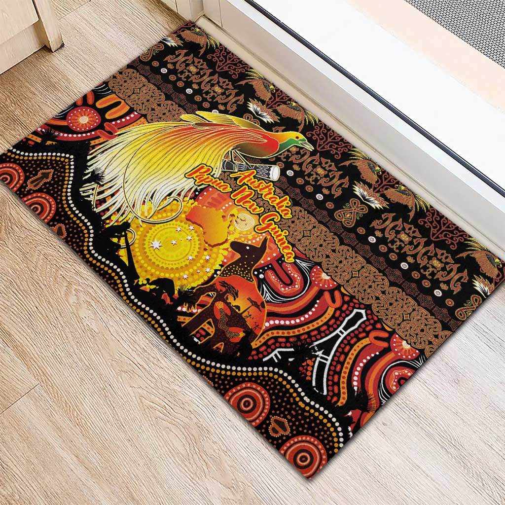 Australia and Papua New Guinea Together Rubber Doormat Kangaroo Aboriginal Art and Bird-of-paradise Oro Tribal Motifs - Polynesian Pride