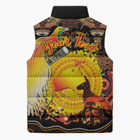 Personalized Australia and Papua New Guinea Together Sleeveless Puffer Jacket Kangaroo Aboriginal Art and Bird-of-paradise Oro Tribal Motifs - Polynesian Pride