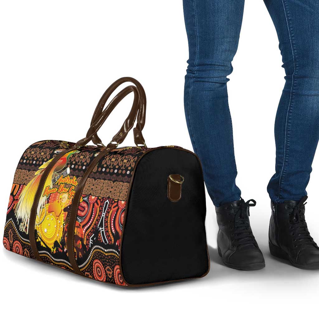 Australia and Papua New Guinea Together Travel Bag Kangaroo Aboriginal Art and Bird-of-paradise Oro Tribal Motifs LT03 - Polynesian Pride