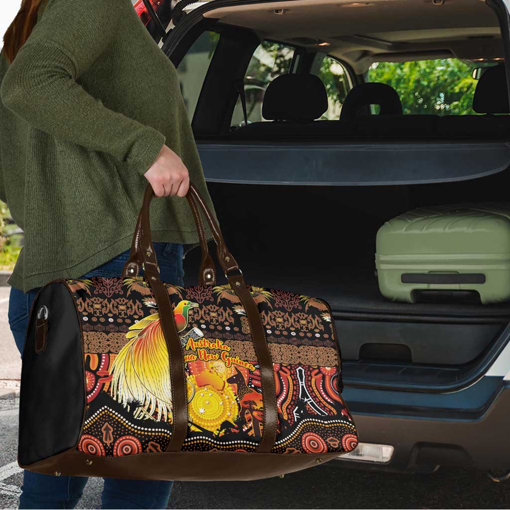 Australia and Papua New Guinea Together Travel Bag Kangaroo Aboriginal Art and Bird-of-paradise Oro Tribal Motifs LT03 - Polynesian Pride