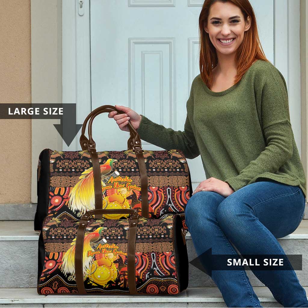 Australia and Papua New Guinea Together Travel Bag Kangaroo Aboriginal Art and Bird-of-paradise Oro Tribal Motifs LT03 - Polynesian Pride