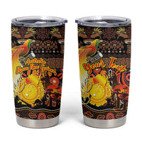 Personalized Australia and Papua New Guinea Together Tumbler Cup Kangaroo Aboriginal Art and Bird-of-paradise Oro Tribal Motifs - Polynesian Pride