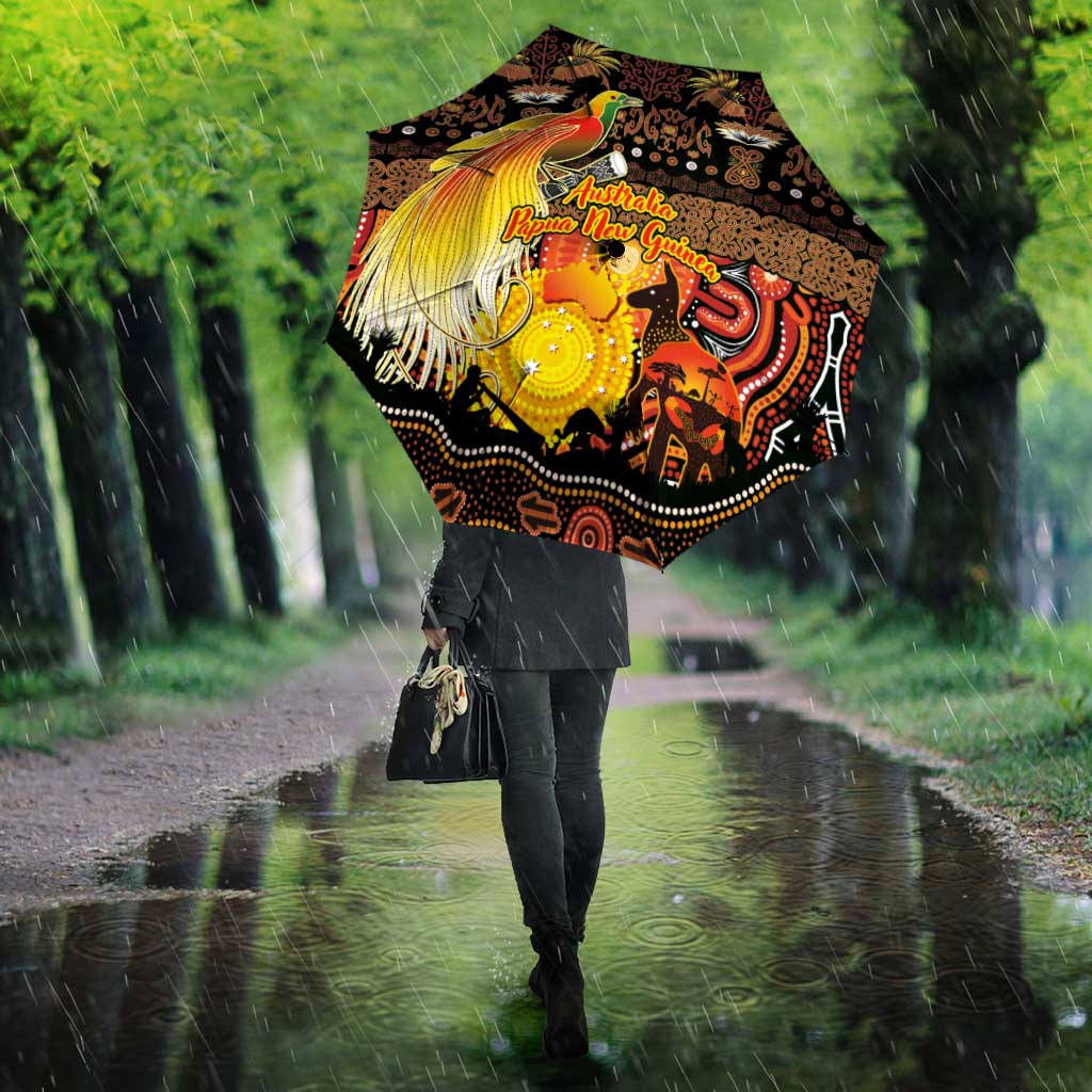 Australia and Papua New Guinea Together Umbrella Kangaroo Aboriginal Art and Bird-of-paradise Oro Tribal Motifs - Polynesian Pride