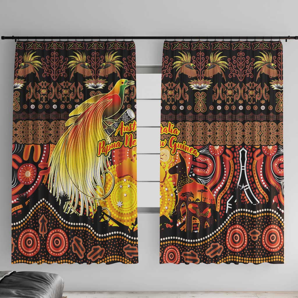 Australia and Papua New Guinea Together Window Curtain Kangaroo Aboriginal Art and Bird-of-paradise Oro Tribal Motifs - Polynesian Pride