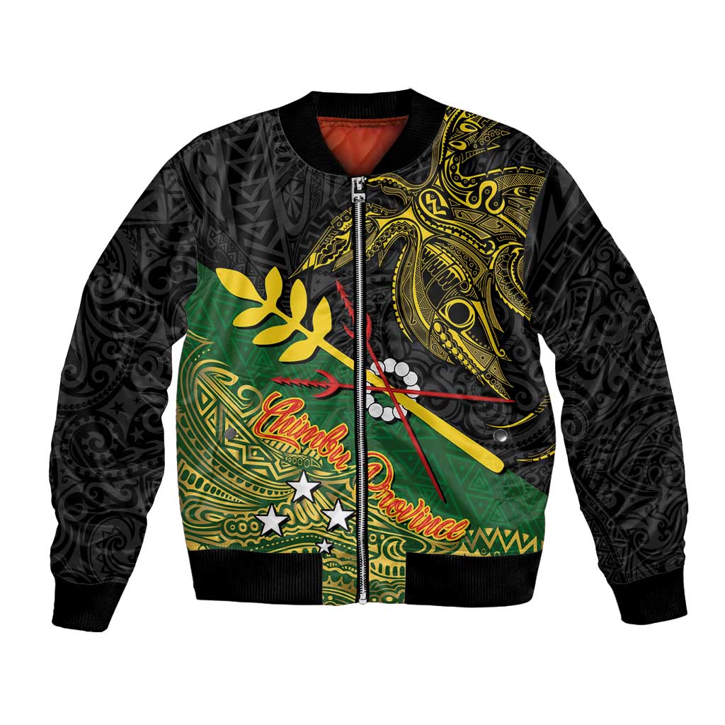 Personalized Chimpu Province Papua New Guinea Bomber Jacket Bird-of-paradise Art Tattoo and Melanesian Motifs - Polynesian Pride