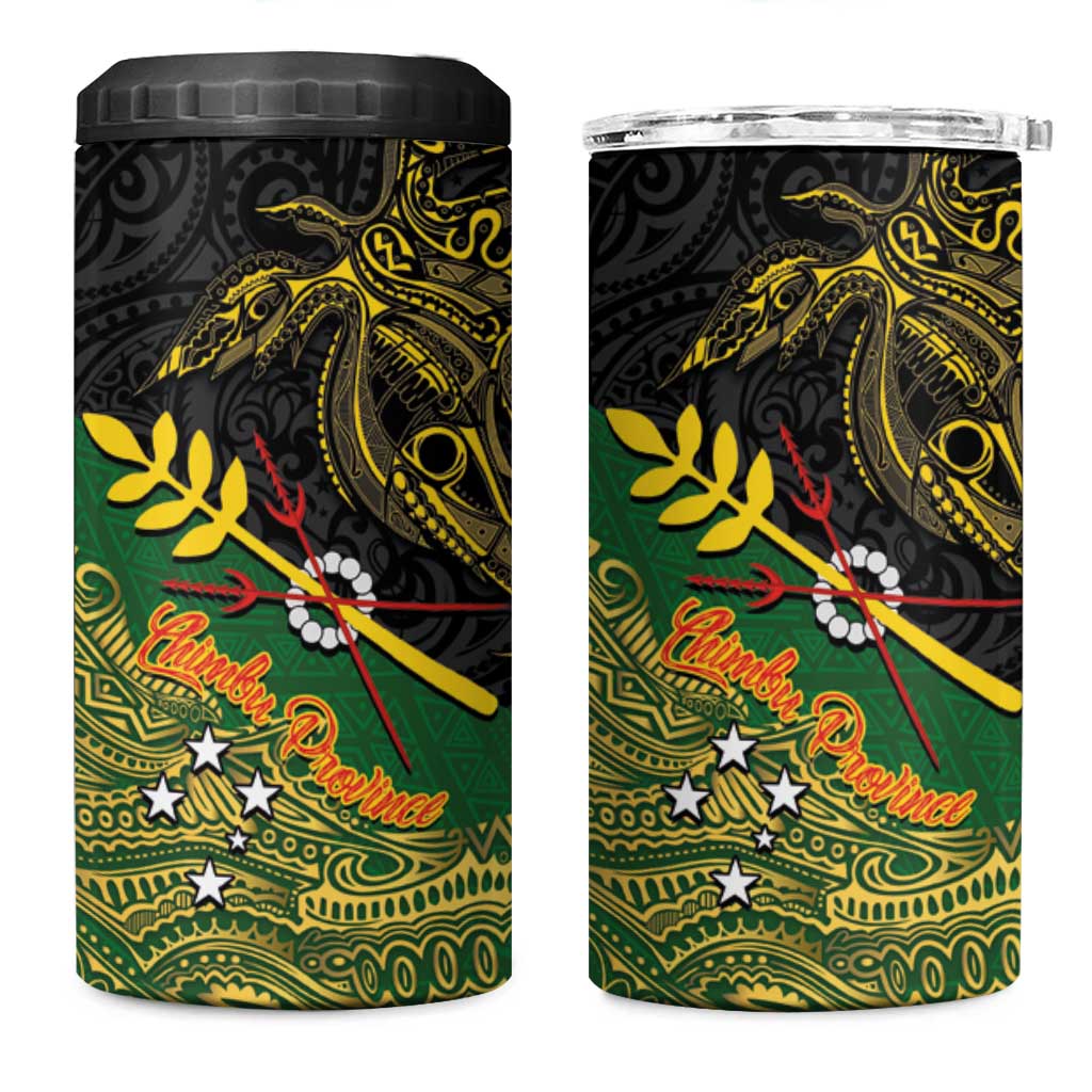Chimpu Province Papua New Guinea 4 in 1 Can Cooler Tumbler Bird-of-paradise Art Tattoo and Melanesian Motifs - Polynesian Pride