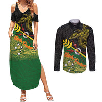 Personalized Chimpu Province Papua New Guinea Couples Matching Summer Maxi Dress and Long Sleeve Button Shirt Bird-of-paradise Art Tattoo and Melanesian Motifs - Polynesian Pride
