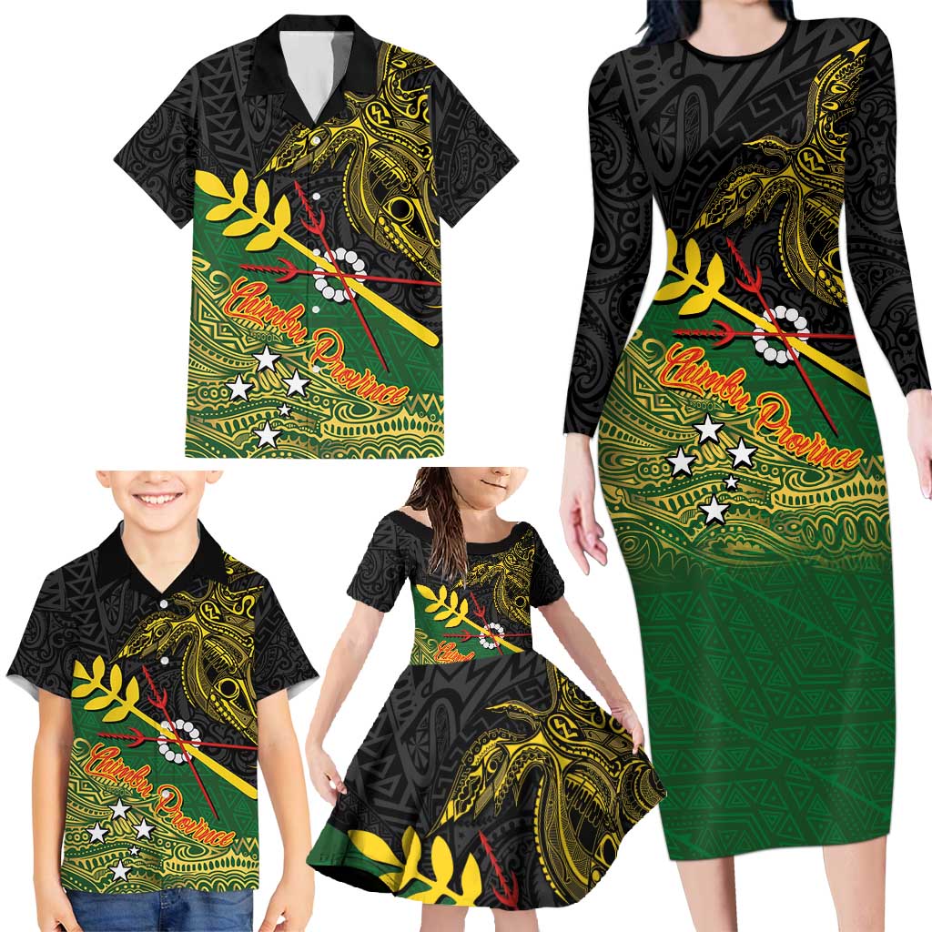 Personalized Chimpu Province Papua New Guinea Family Matching Long Sleeve Bodycon Dress and Hawaiian Shirt Bird-of-paradise Art Tattoo and Melanesian Motifs - Polynesian Pride