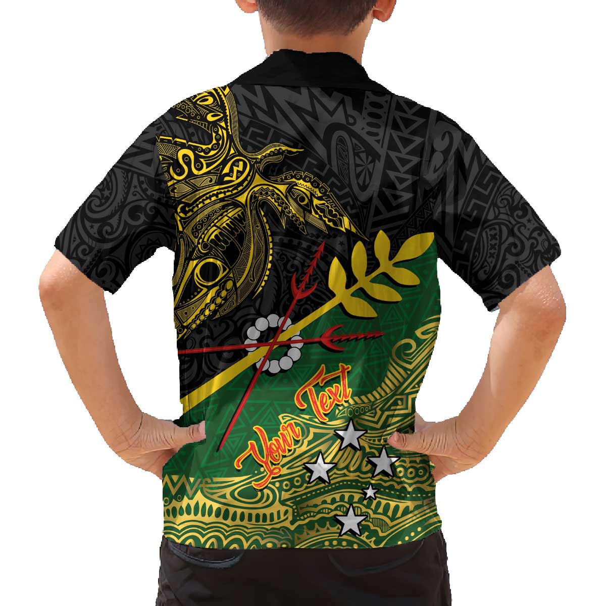 Personalized Chimpu Province Papua New Guinea Family Matching Off The Shoulder Long Sleeve Dress and Hawaiian Shirt Bird-of-paradise Art Tattoo and Melanesian Motifs - Polynesian Pride