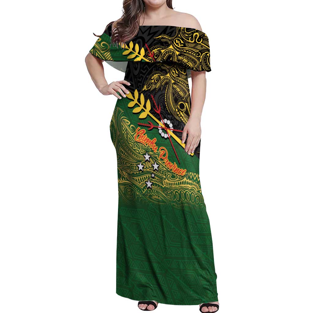 Personalized Chimpu Province Papua New Guinea Off Shoulder Maxi Dress Bird-of-paradise Art Tattoo and Melanesian Motifs - Polynesian Pride