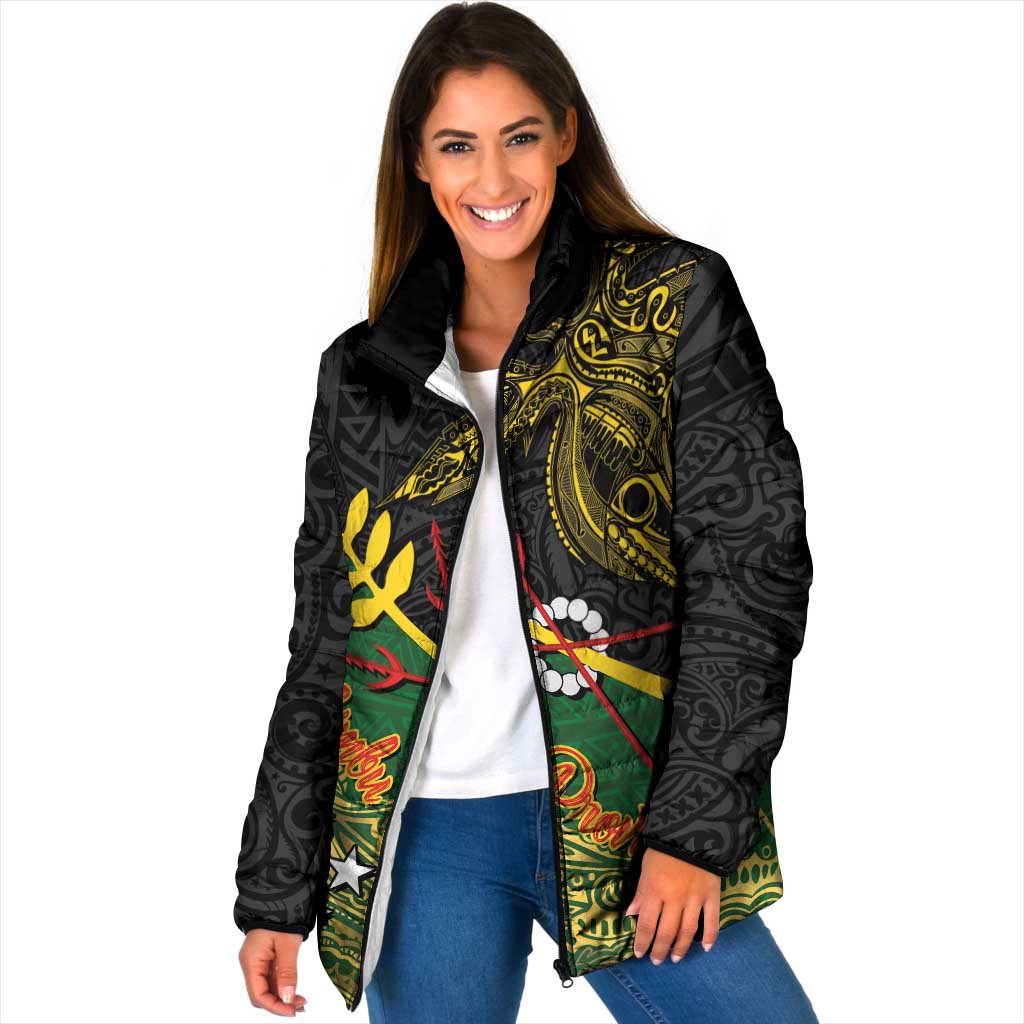 Personalized Chimpu Province Papua New Guinea Padded Jacket Bird-of-paradise Art Tattoo and Melanesian Motifs - Polynesian Pride