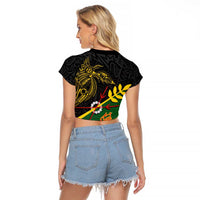 Personalized Chimpu Province Papua New Guinea Raglan Cropped T Shirt Bird-of-paradise Art Tattoo and Melanesian Motifs - Polynesian Pride