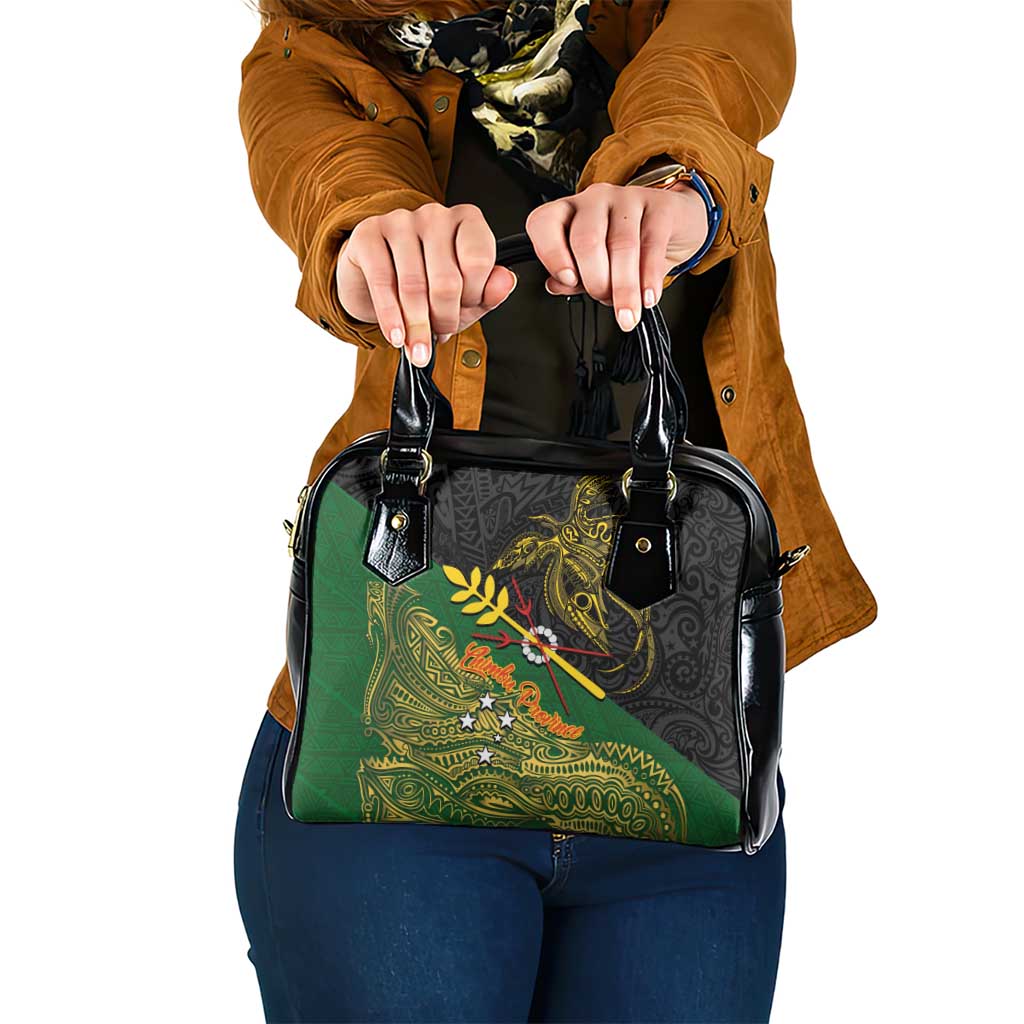 Chimpu Province Papua New Guinea Shoulder Handbag Bird-of-paradise Art Tattoo and Melanesian Motifs LT03 One Size Black - Polynesian Pride