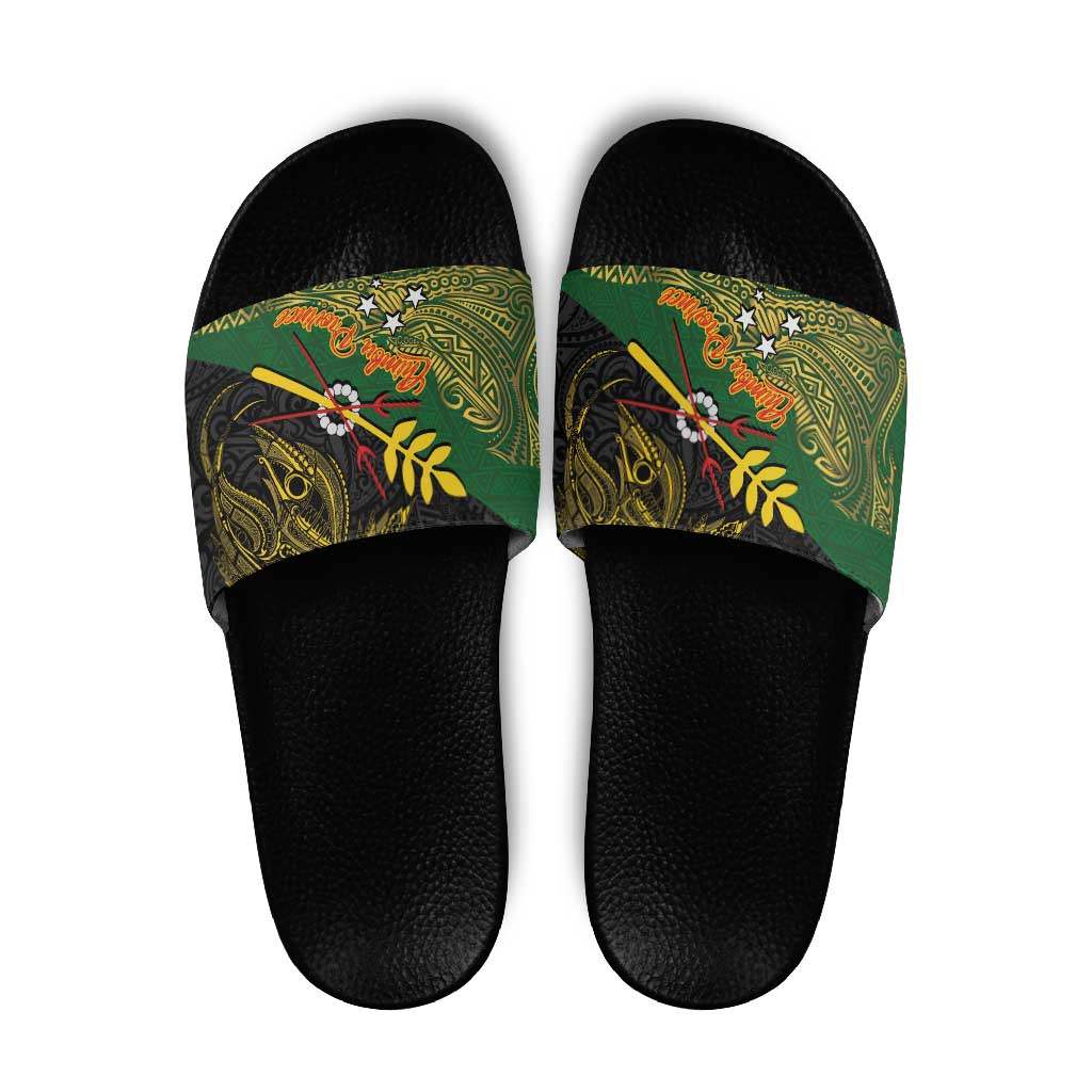 Chimpu Province Papua New Guinea Slide Sandals Bird-of-paradise Art Tattoo and Melanesian Motifs LT03 Black - Polynesian Pride