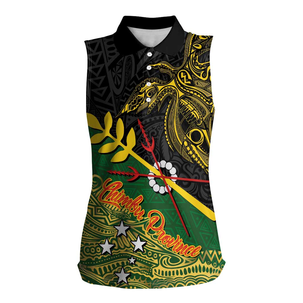 Personalized Chimpu Province Papua New Guinea Women Sleeveless Polo Shirt Bird-of-paradise Art Tattoo and Melanesian Motifs - Polynesian Pride